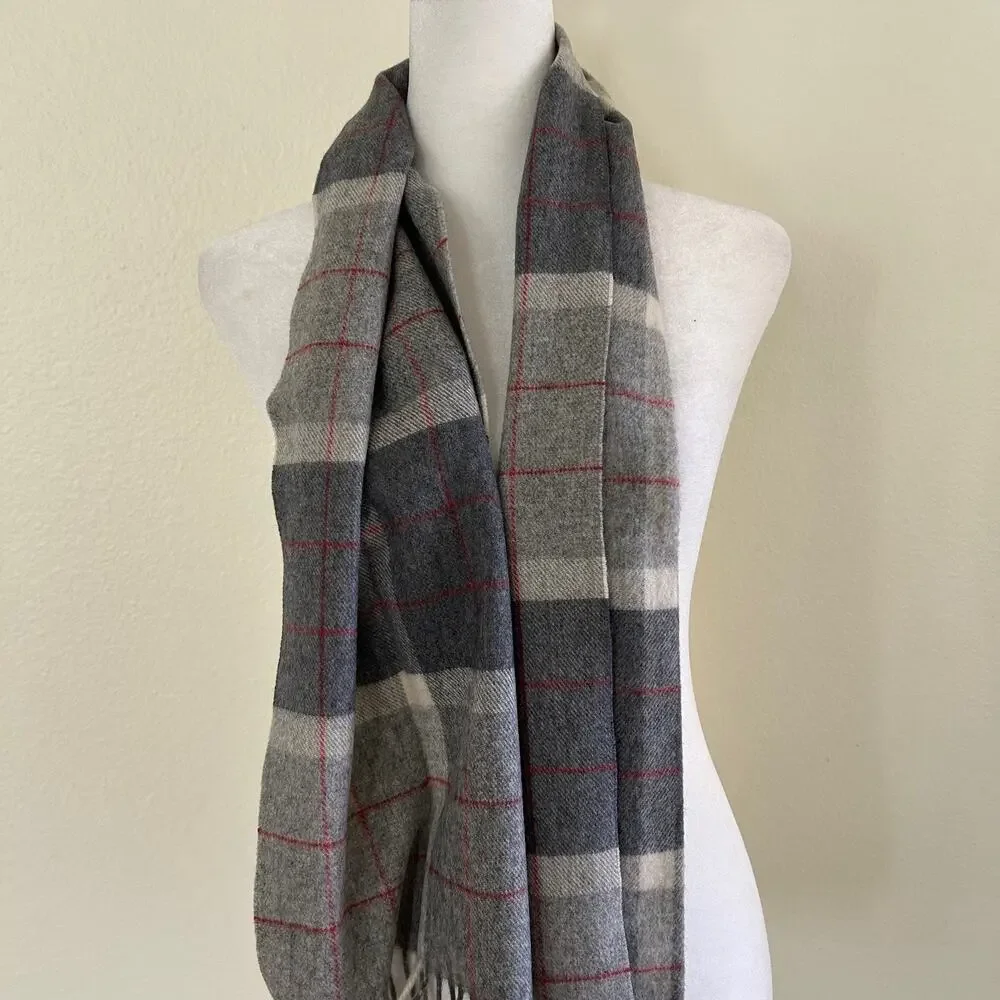 Dan Loper Beverly Hills Paid Scarf Cashmere/Wool Grey Red Germany Tassel Hem